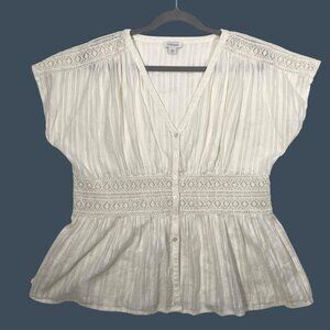 Sundance Womens Ivory Lace Button-Front crochet gauzy Blouse Size L light cool